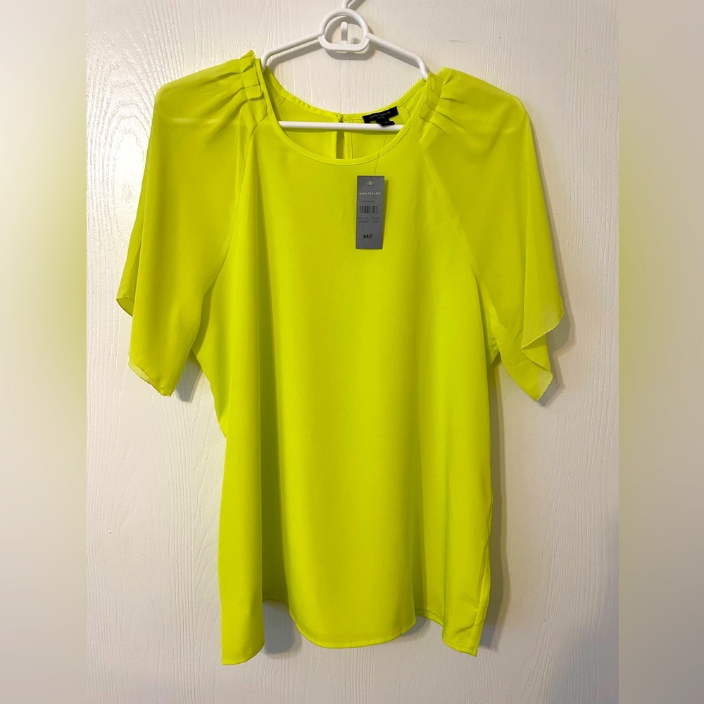Ann Taylor, Chartreuse green, womens blouse, size M (Petite)